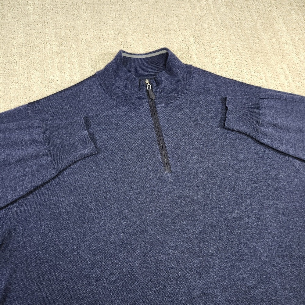 Peter Millar Sweater *READ* Men Large XL Silk Linen Blend Knit 1/4 Zip Blue